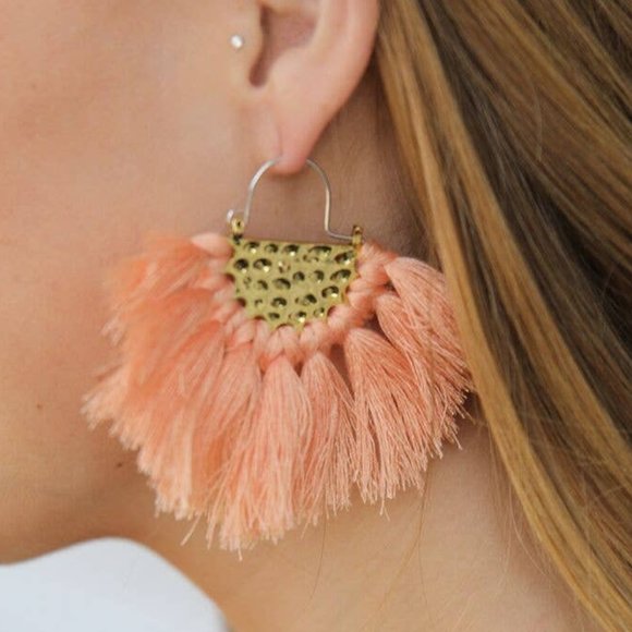 Statement Coral Fringe Drop Earrings - Goldtone - Picture 2 of 2